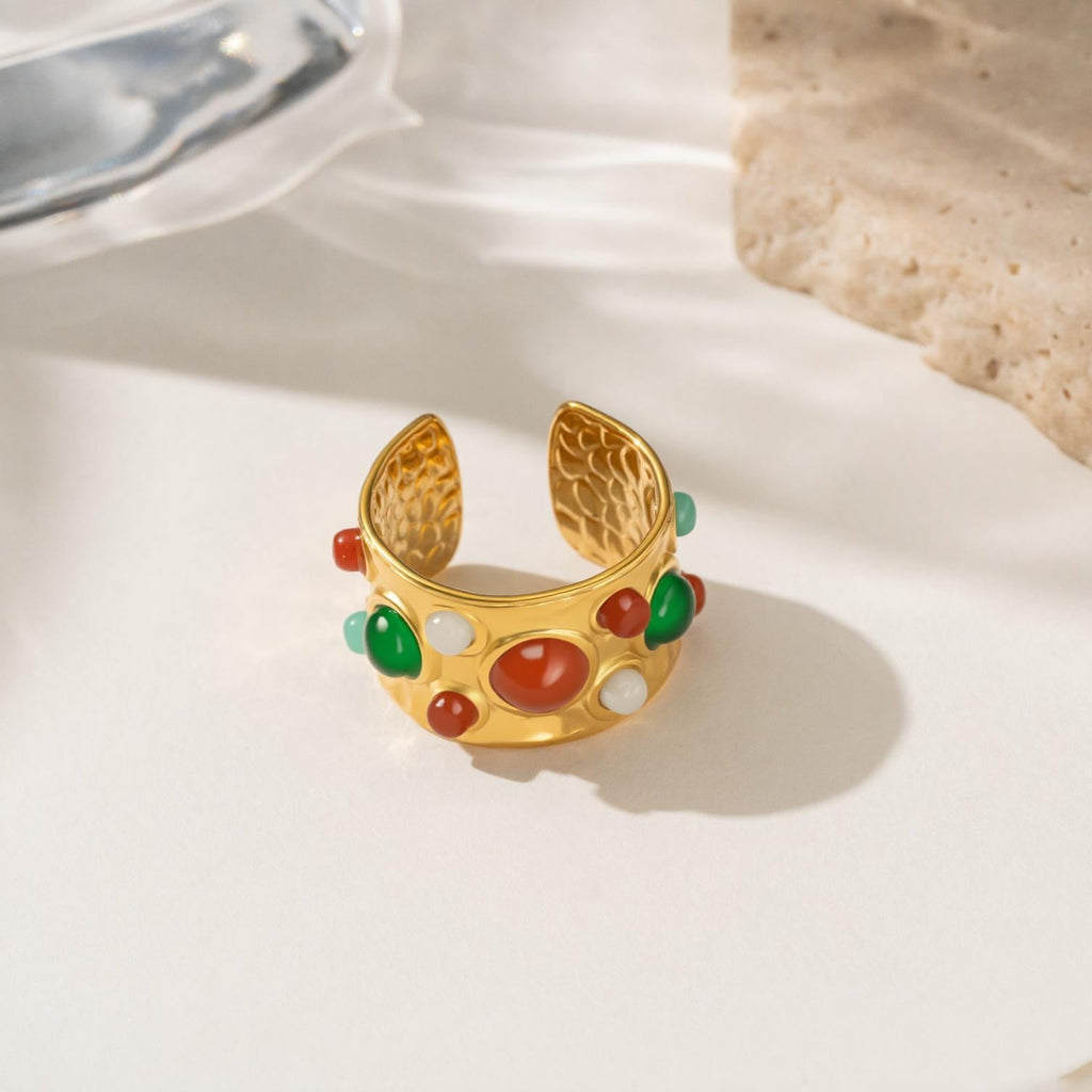 Geometric Adjustable Ring Stainless Steel Multi Gemstone