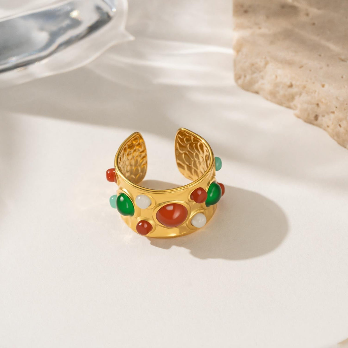 Geometric Adjustable Ring Stainless Steel Multi Gemstone
