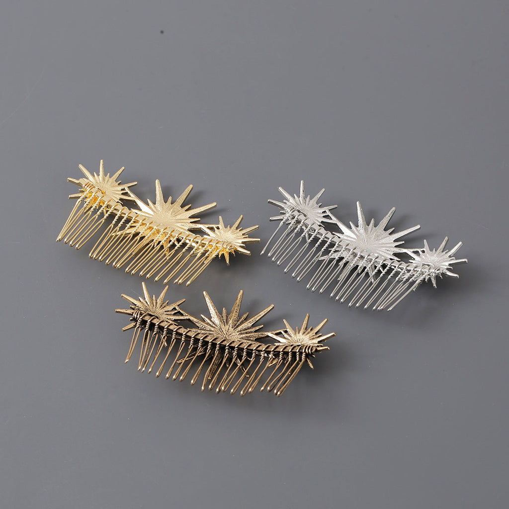 Large And Small Diamond-studded Vintage Hair Comb With A Starry Design
