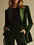 Velvet Blazer and Wide-Leg Pants Set