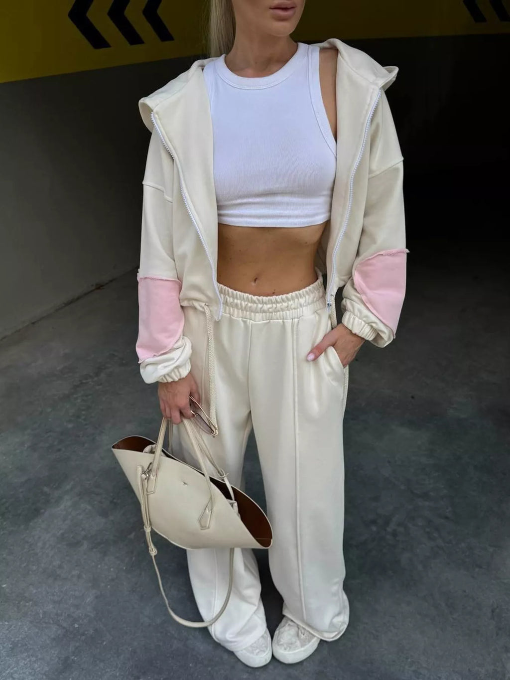 Zip Up Hoodie and Wide-Leg Pants Set