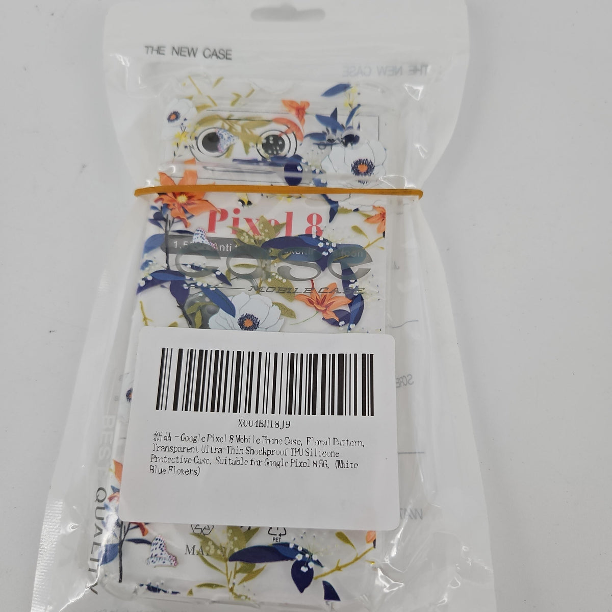 Floral Case for Google Pixel 8 5G, White with Blue Flowers