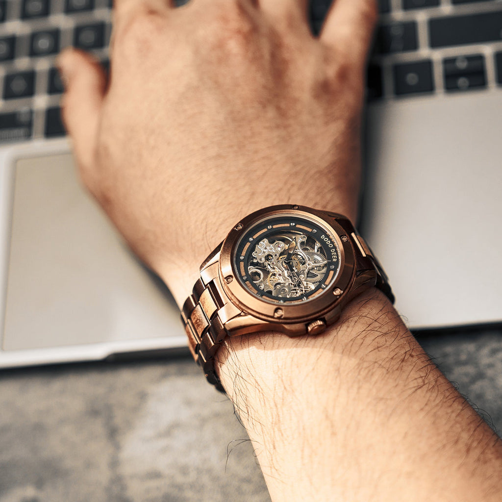 Openwork Mechanical Wooden Watch For Men