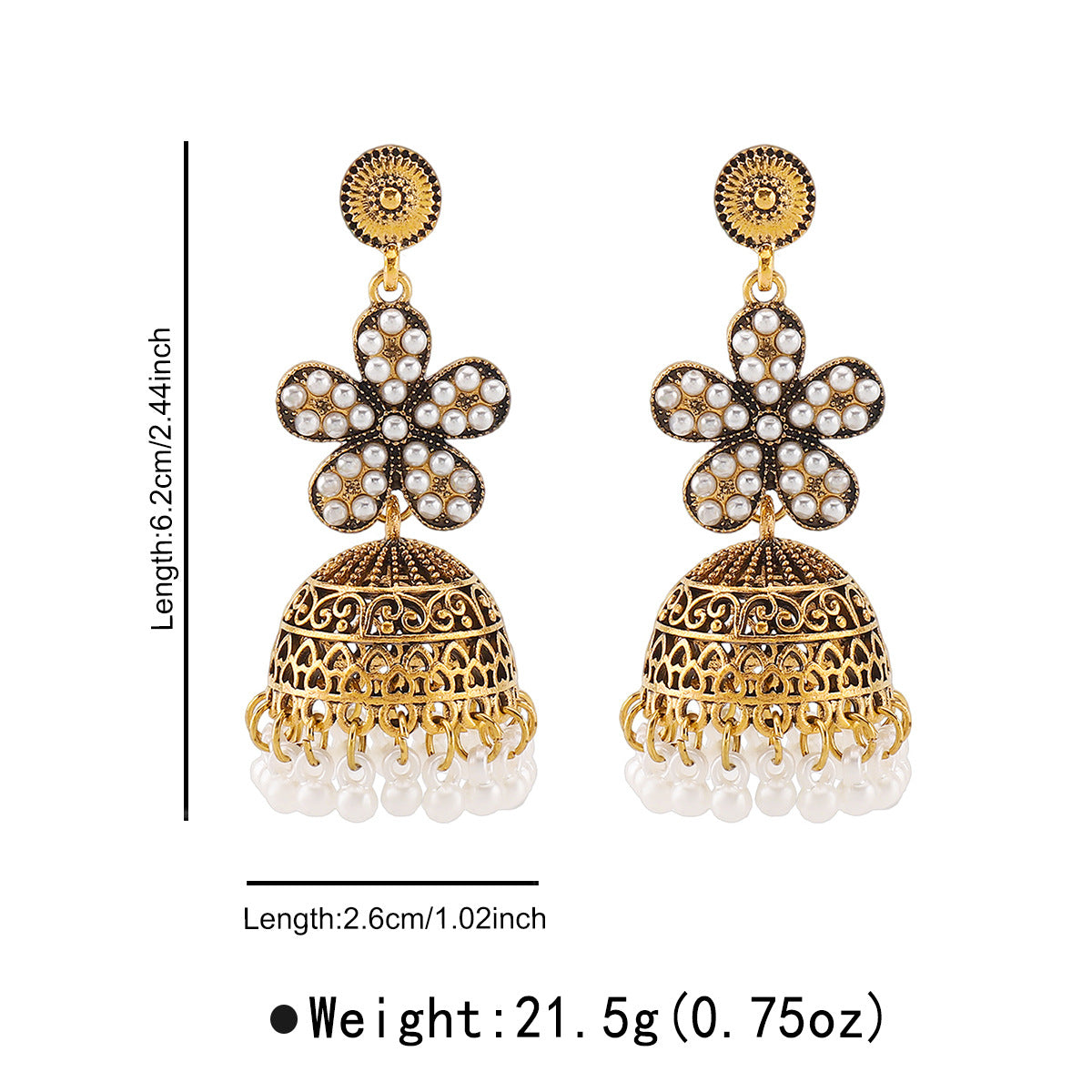Retro Floral Rhinestone-studded Tassel Stud Earrings