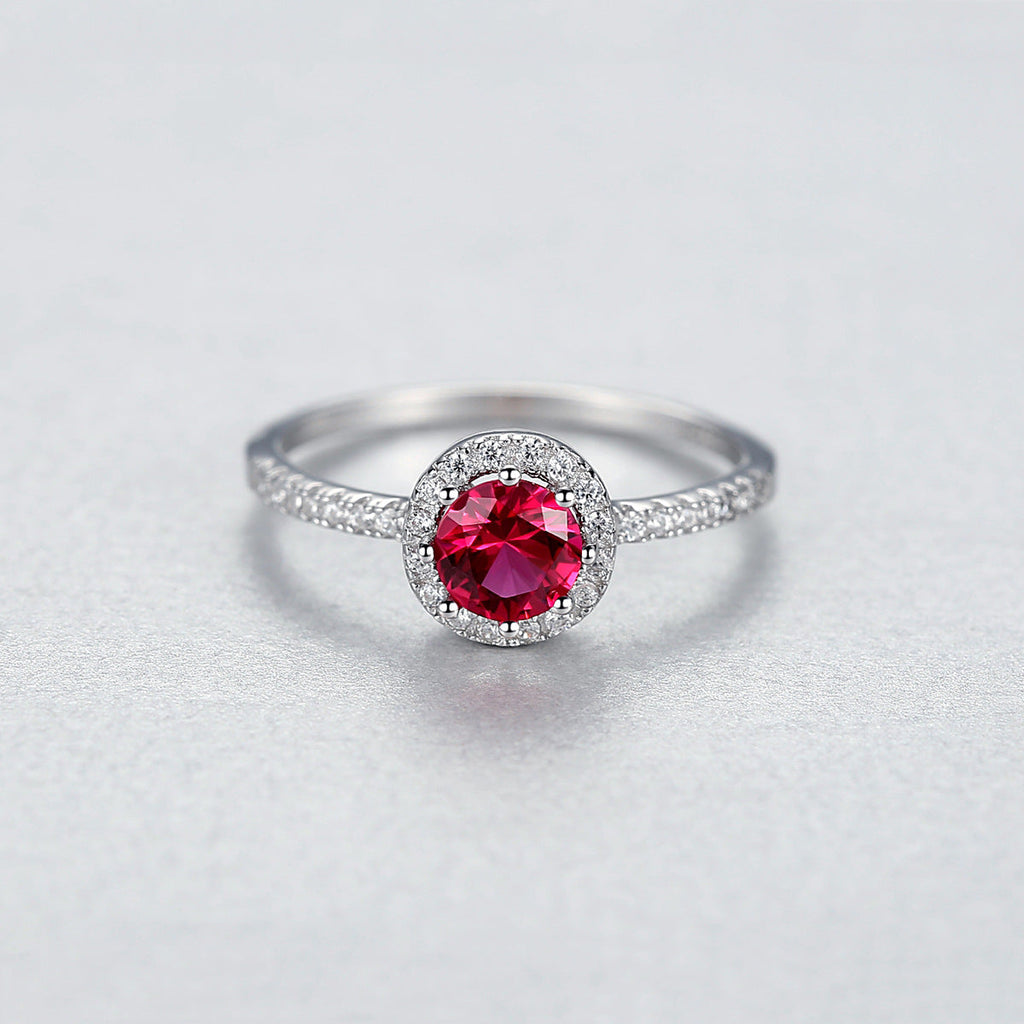 925 Silver Single-Row Diamond Ruby Ring For Women