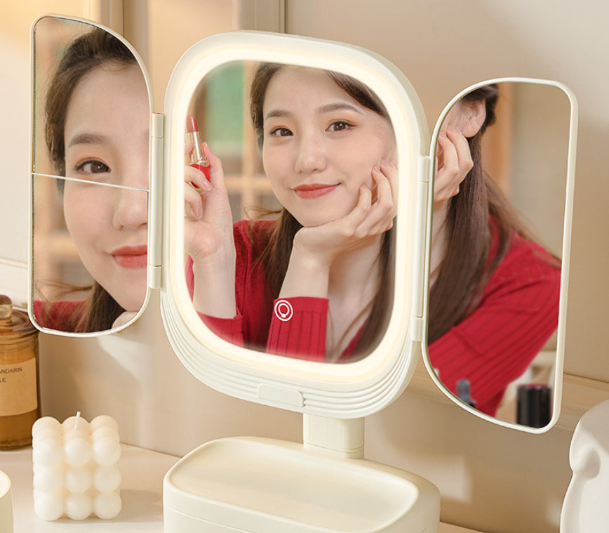 Led Desktop Cosmetic Mirror Household Foldable With Light