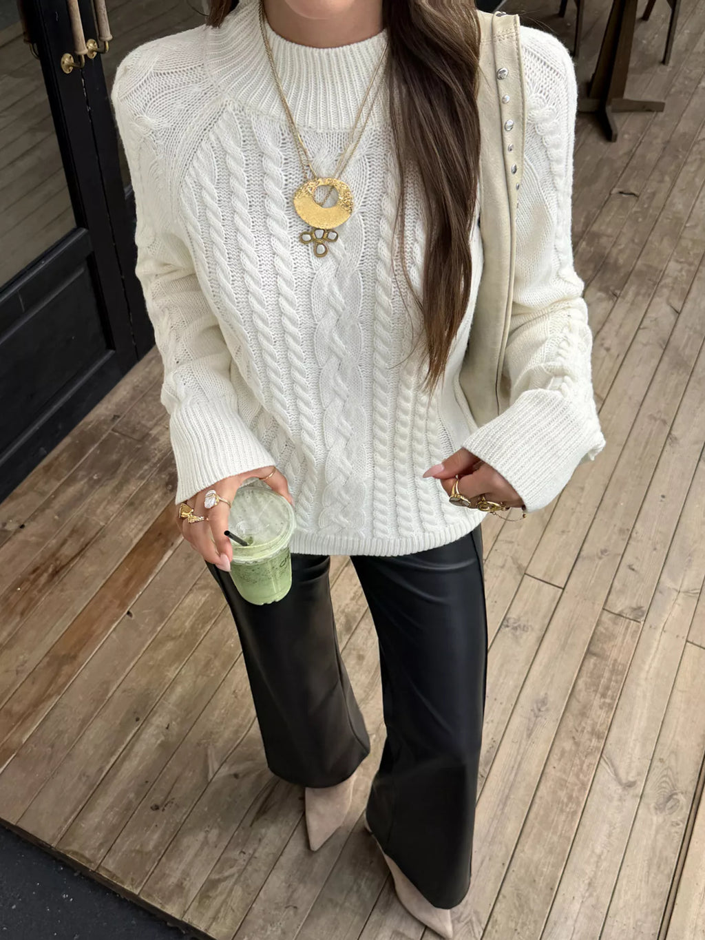 Mock Neck Cable-Knit Sweater