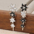 Colorful Flower Stud Earrings Silver Tone Brass Women Black White Crystal Party Fashion Jewelry Elegant