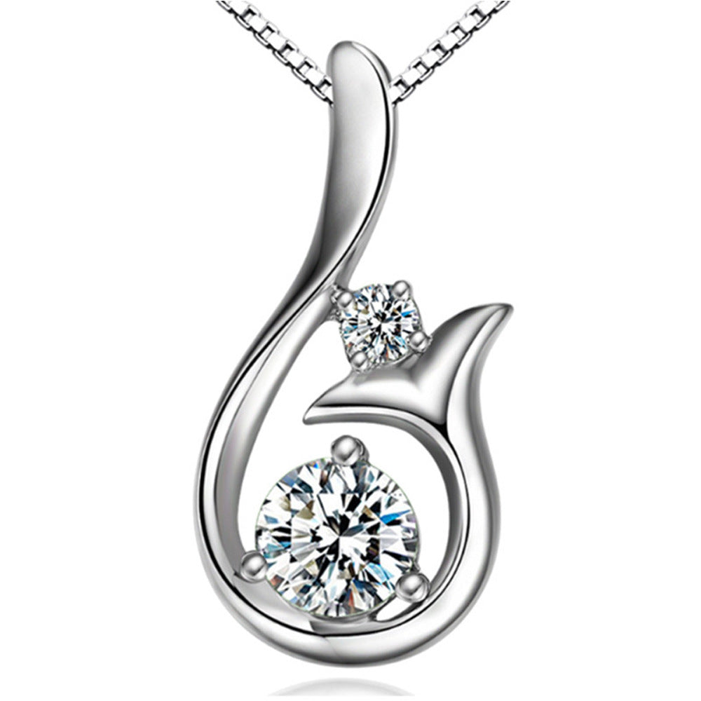 Womens Necklace Korean-European-American Style Diamond Mermaid Pendant