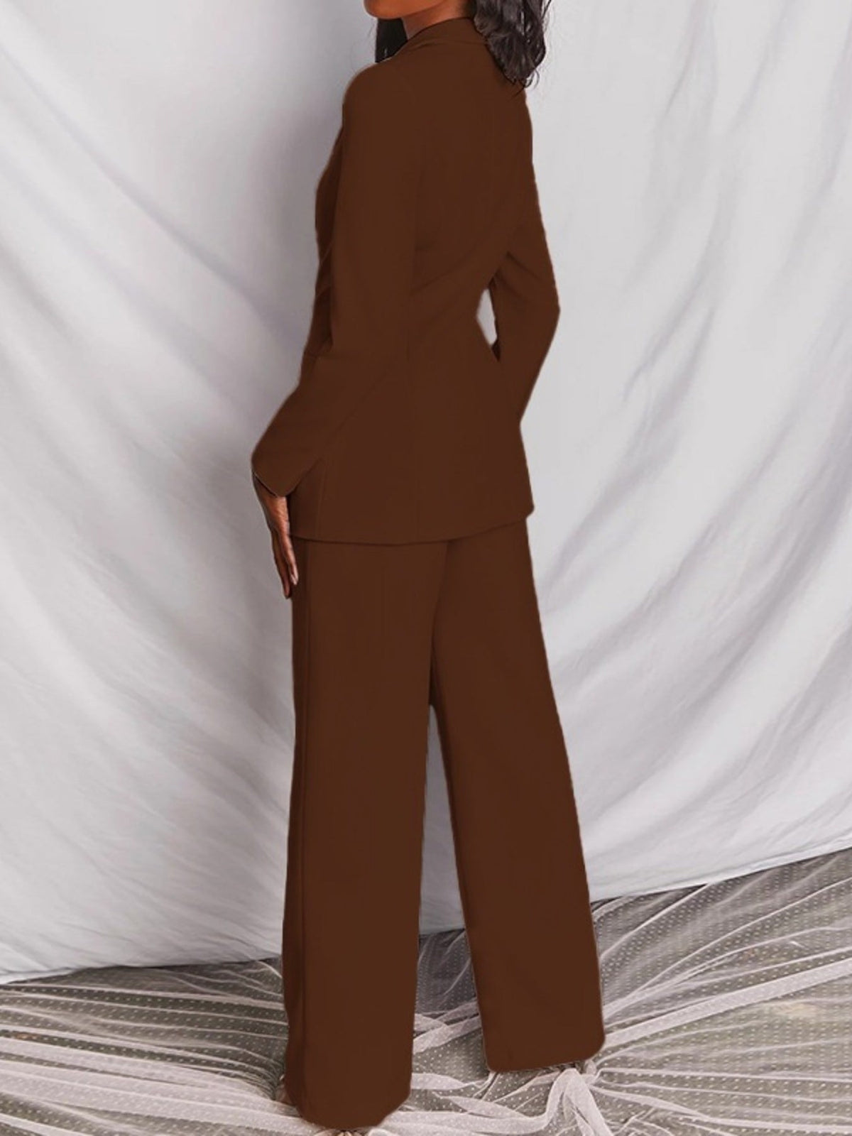 Full Size One Button Blazer and Wide-Leg Pants Set Plus Size – Pink / Yellow