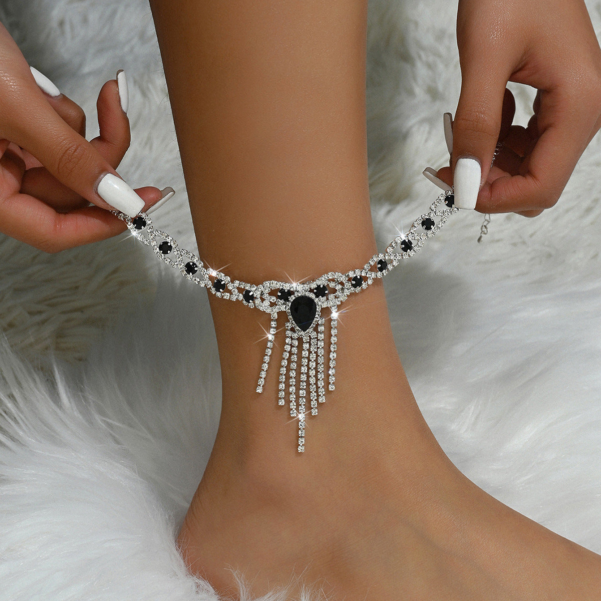 Cross-Border New Sexy And Fashionable Bow-Knot Water Drop Tassel Anklet For Women Beach Vacation Style Ankle Jewelry