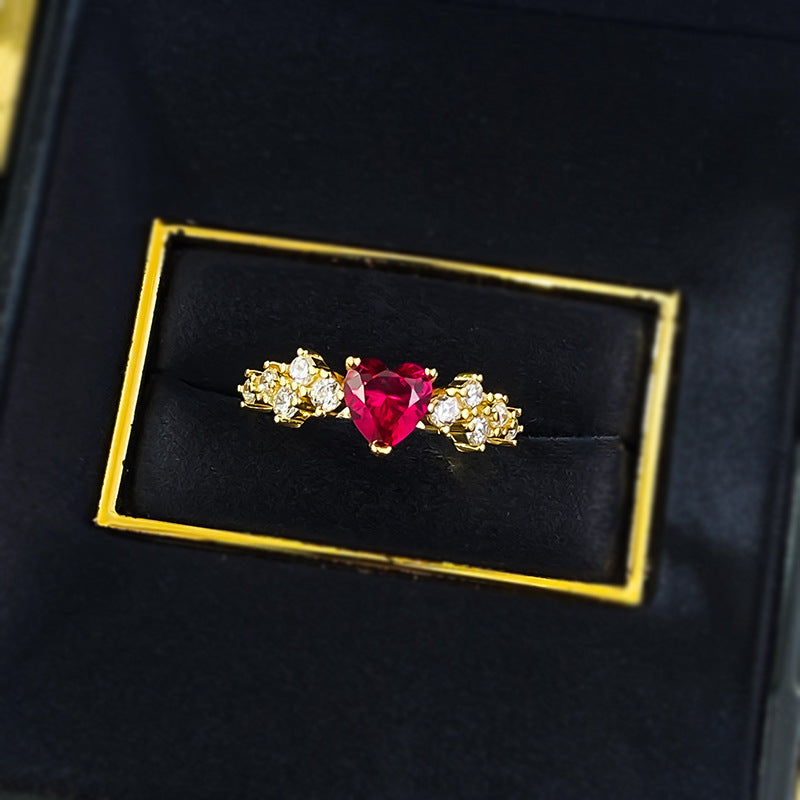 S925 Silver Gold-colored Blood-red Diamond-studded Ring For Women