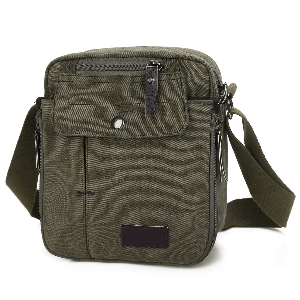 Crossbody Canvas Bag for Phone and Tablet Zipper Pockets
