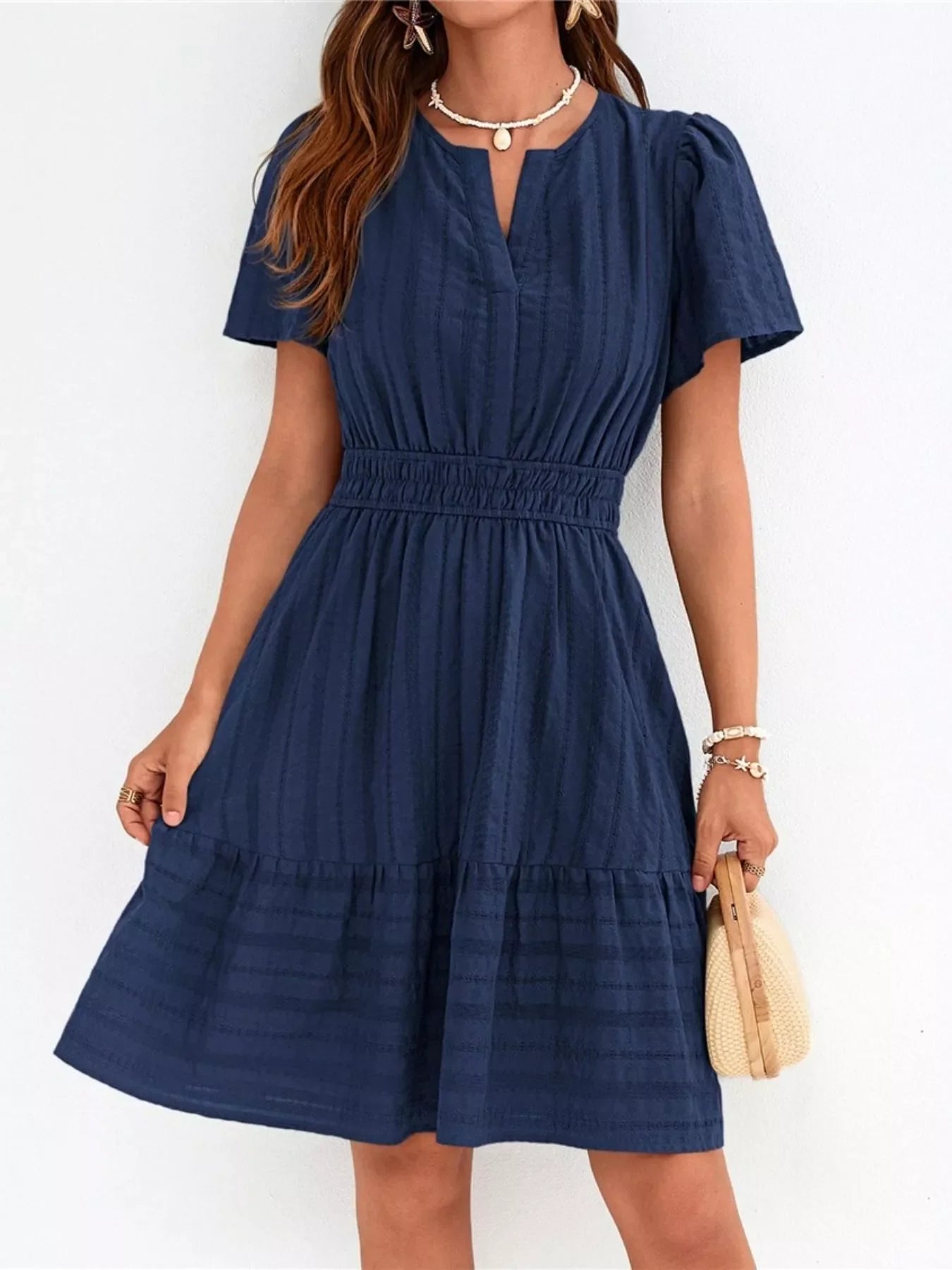 Short Sleeve Smocked Waist Tiered Dress