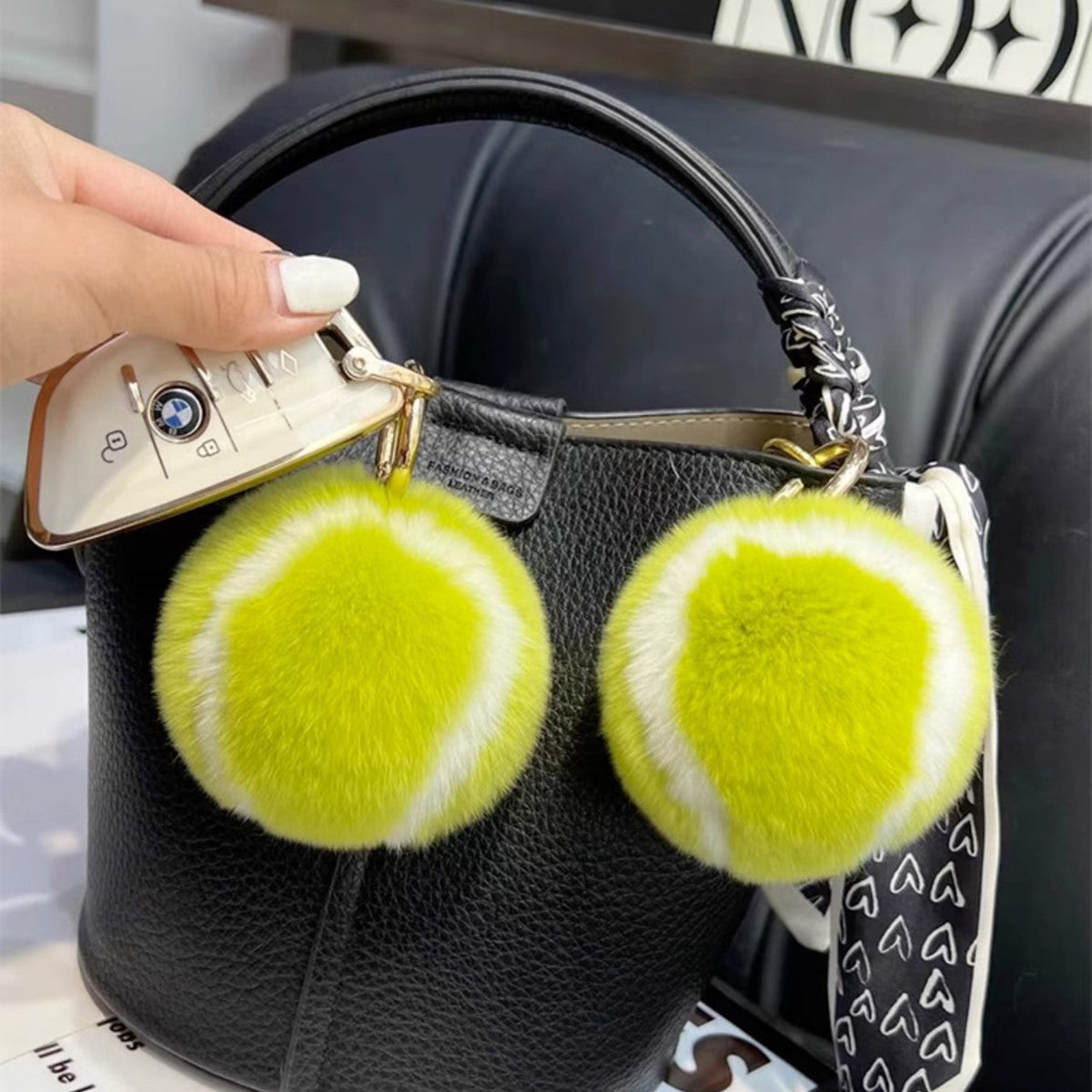 Rabbit Fur Tennis Car Keychain Pendant