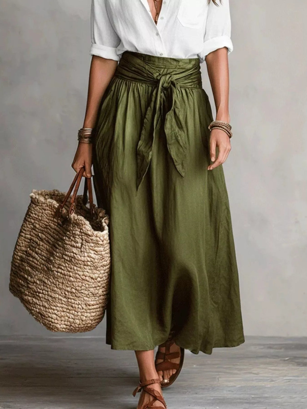 Full Size Button-Down Shirt and Skirt Set Plus Size