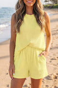 Ribbed Knit Tank and Shorts Set – Pastel Yellow