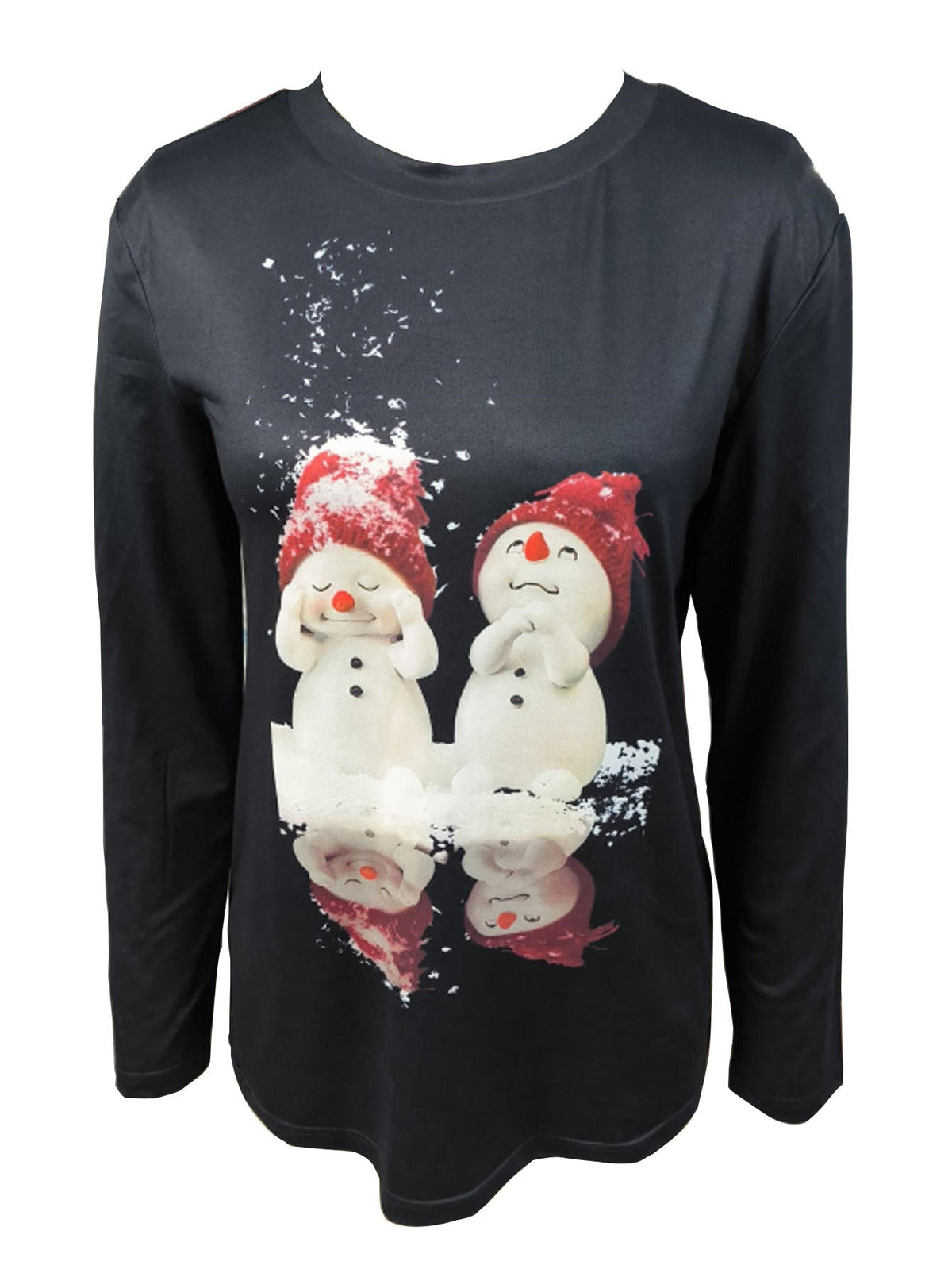 Cross-border European And American Autumn New Christmas Snowman Fun Reflection Printed Loose Casual Top Women's Clothing