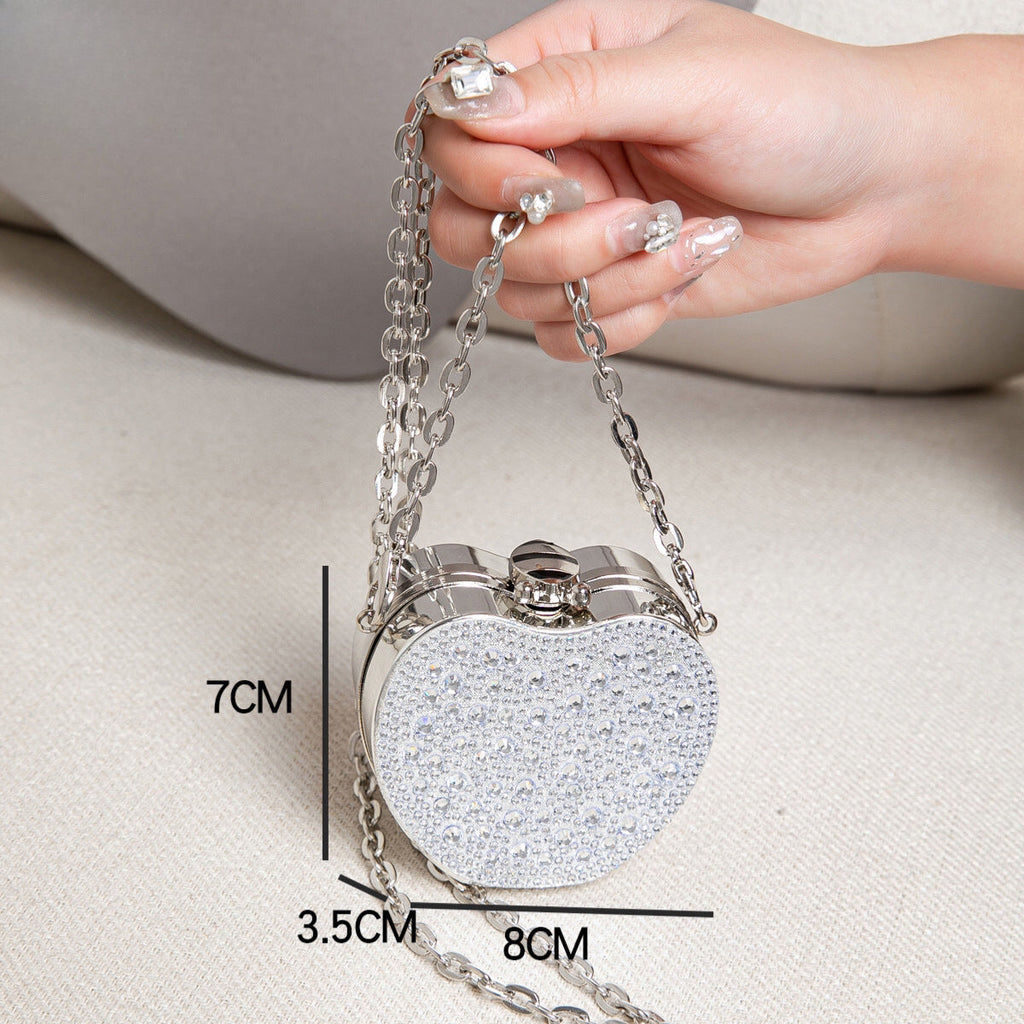 Elegant Mini Double Sided Rhinestone Purse – Heart Shaped Acrylic Mirror Bag, Trendy Mini Lipstick Purse for Prom, Party, and Wedding Events – Stylish evening Prom Bags Clutch