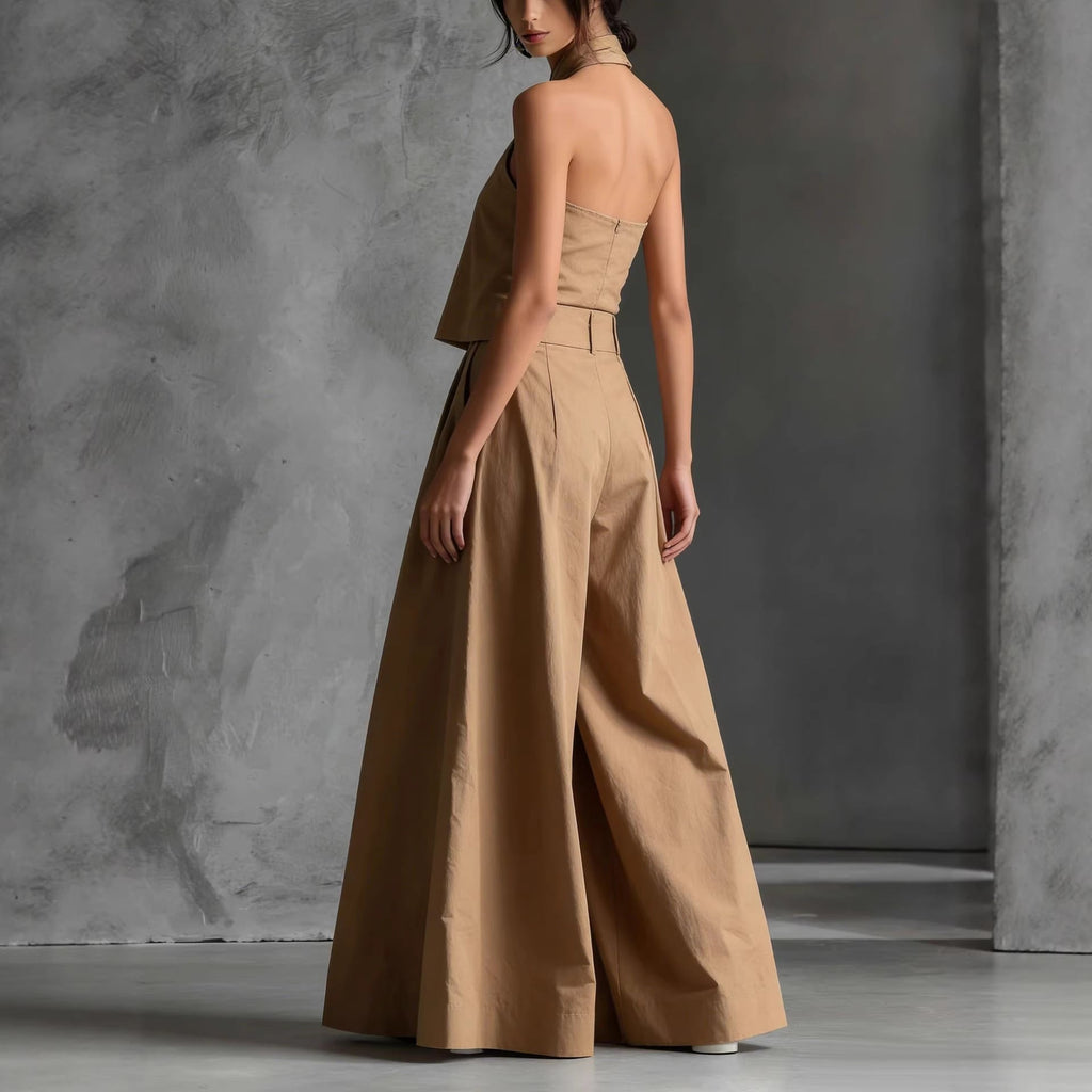 Loose-fitting Sleeveless Top And Wide-leg Pants Two-piece Set