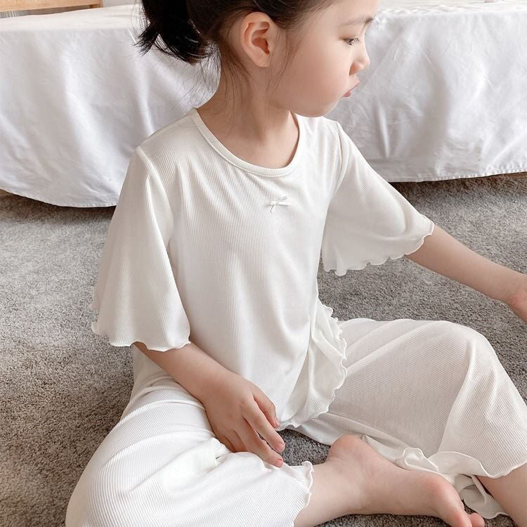 Girls' Ice Silk Pajama Top And Pants Set