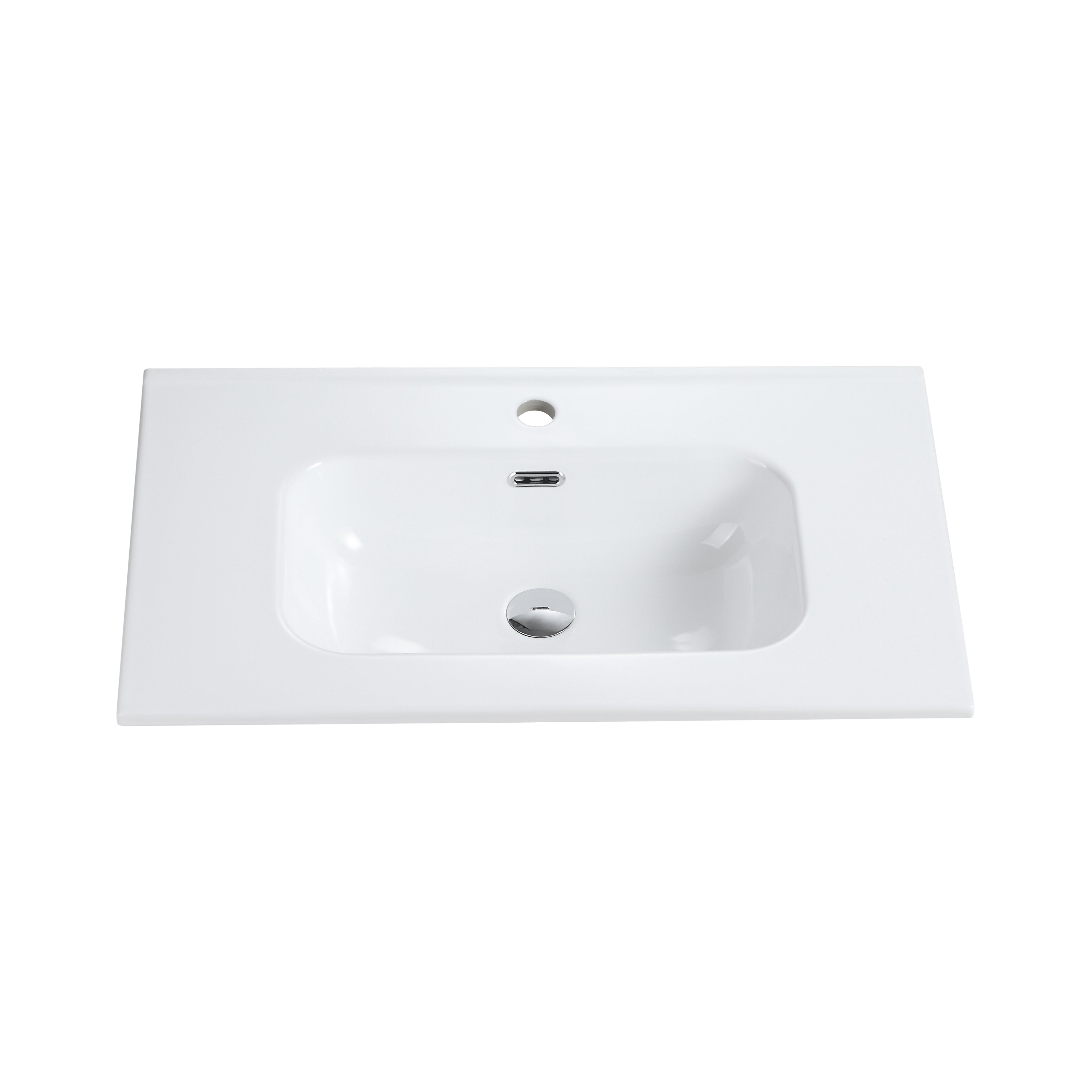 Glossy White Ceramic Integrated Sink