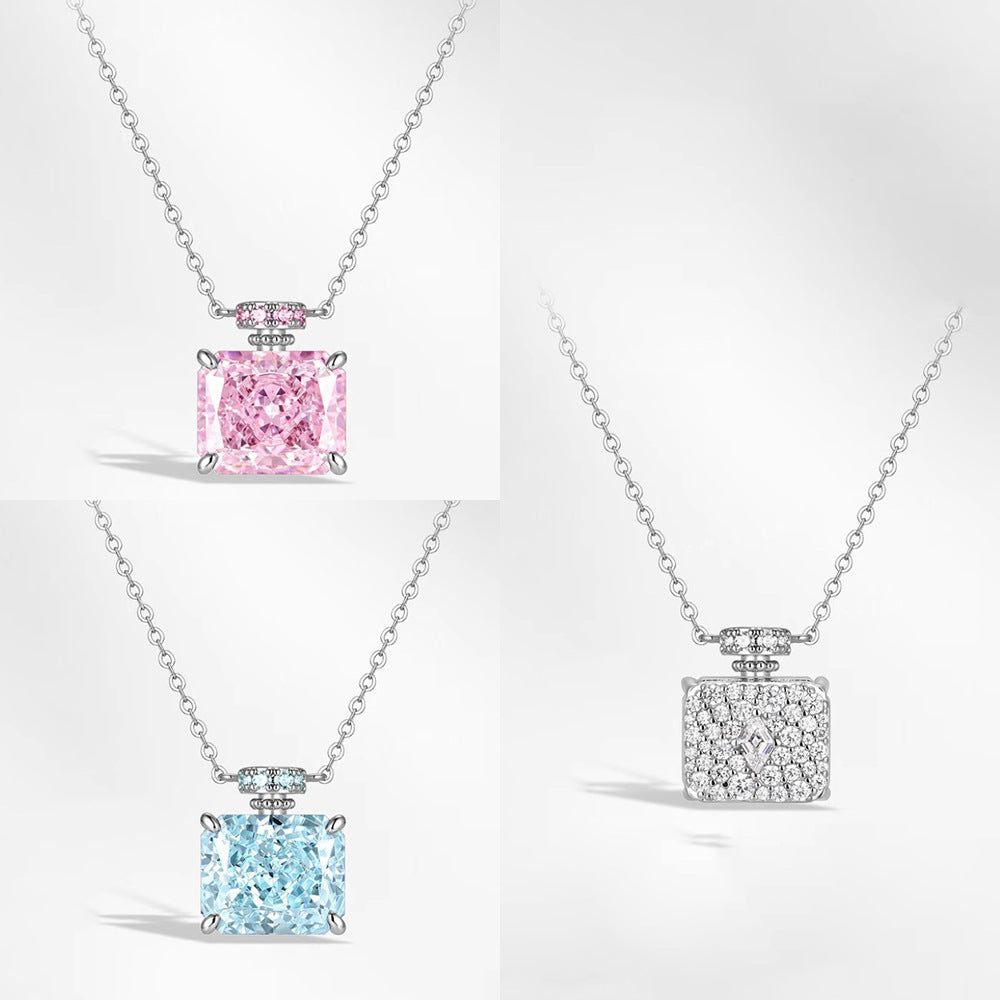 Ice Flower Cut Paraiba Blue Radiant Cut Double Sided Zircon Perfume Bottle Pendant Necklace Women Neck Jewelry For Daily Dating Banquet Party Occasions