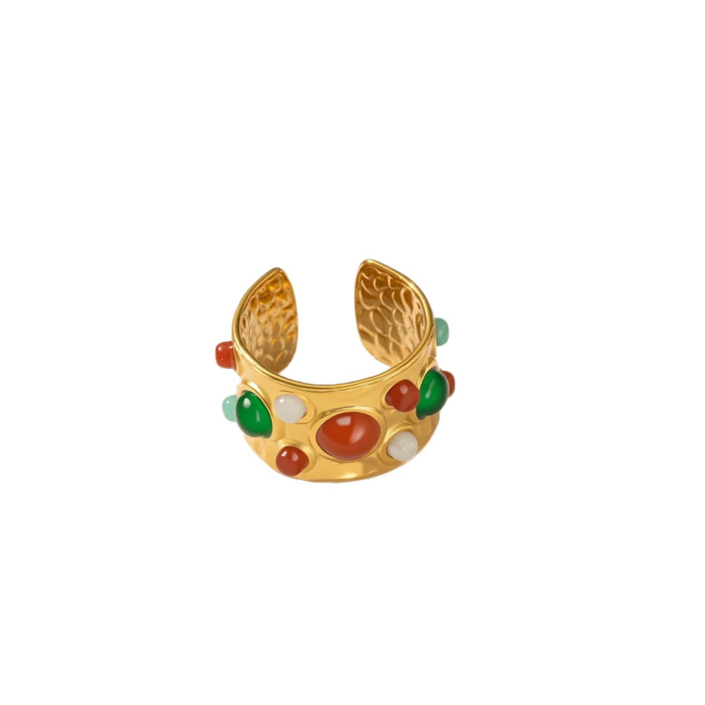 Geometric Adjustable Ring Stainless Steel Multi Gemstone