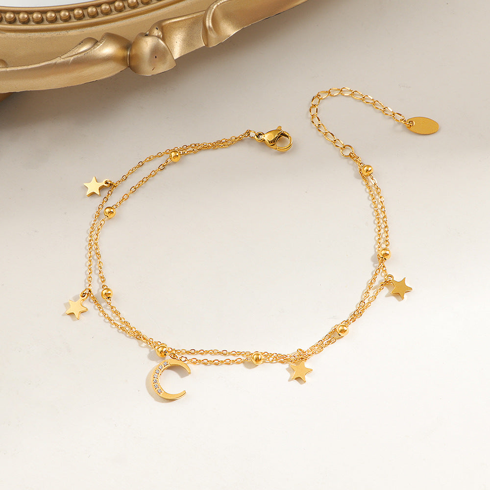Womens New Summer Double-Layer Star Anklet In Fade-Resistant Titanium Steel