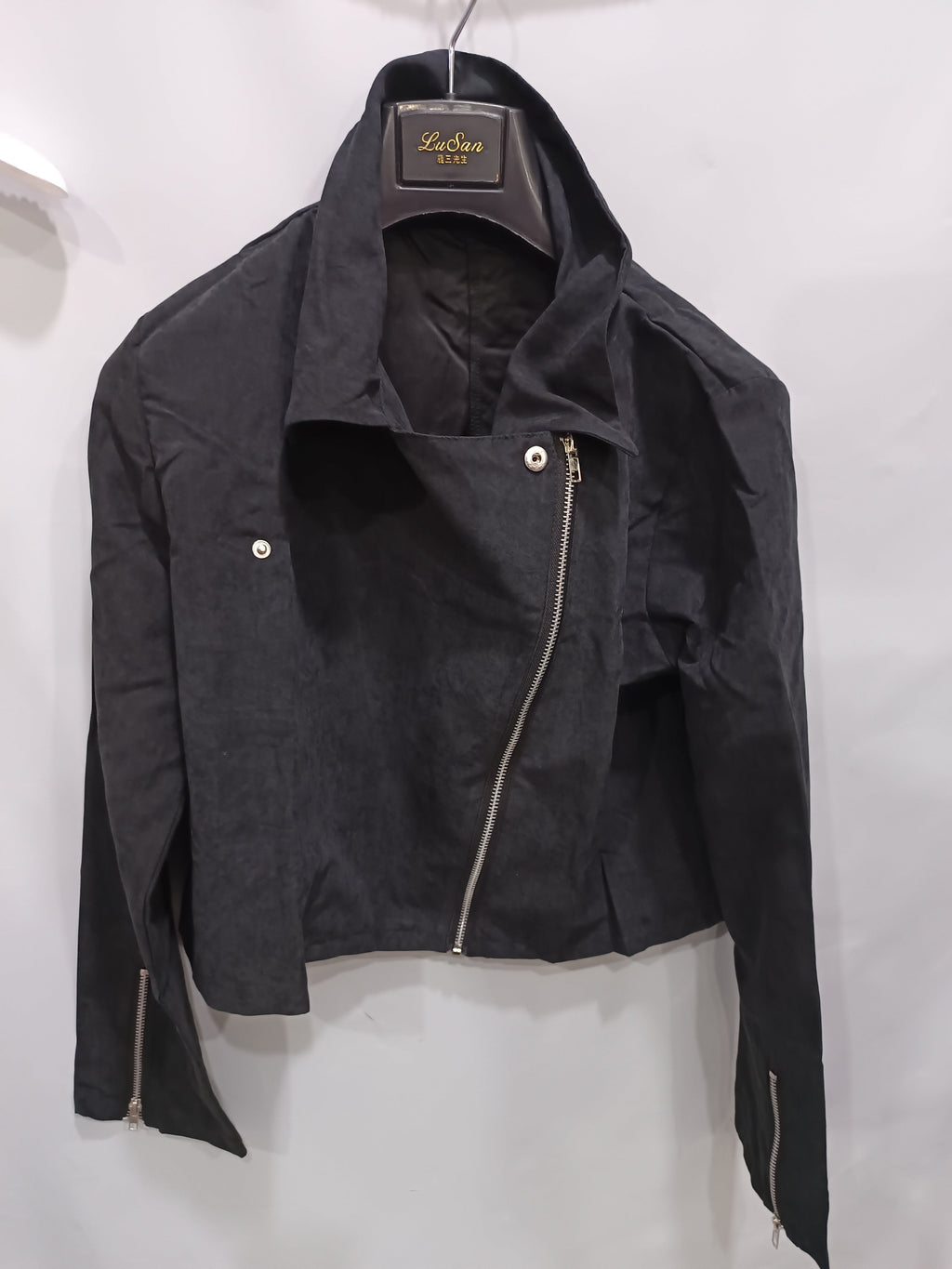 Lapel And Diagonal Zipper Short Women's Clothing