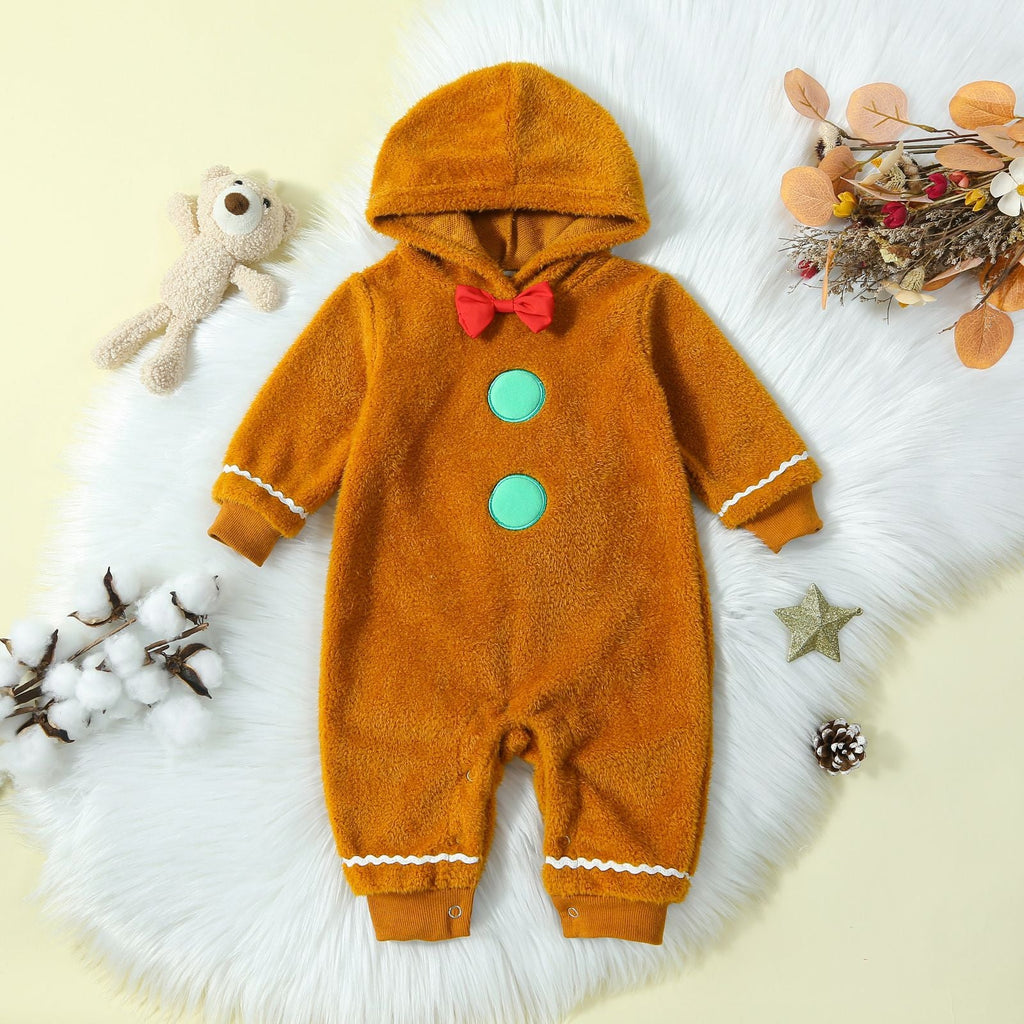 Children's Clothing Christmas Infant Fur Solid Color Hooded One-piece
