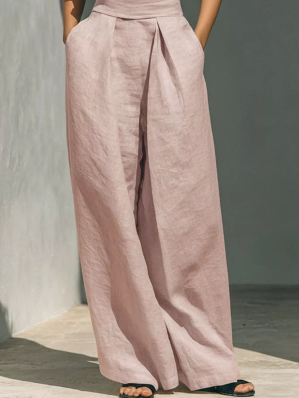 Full Size Turtleneck Sleeveless Top and Wide Leg Pants Set Plus Size