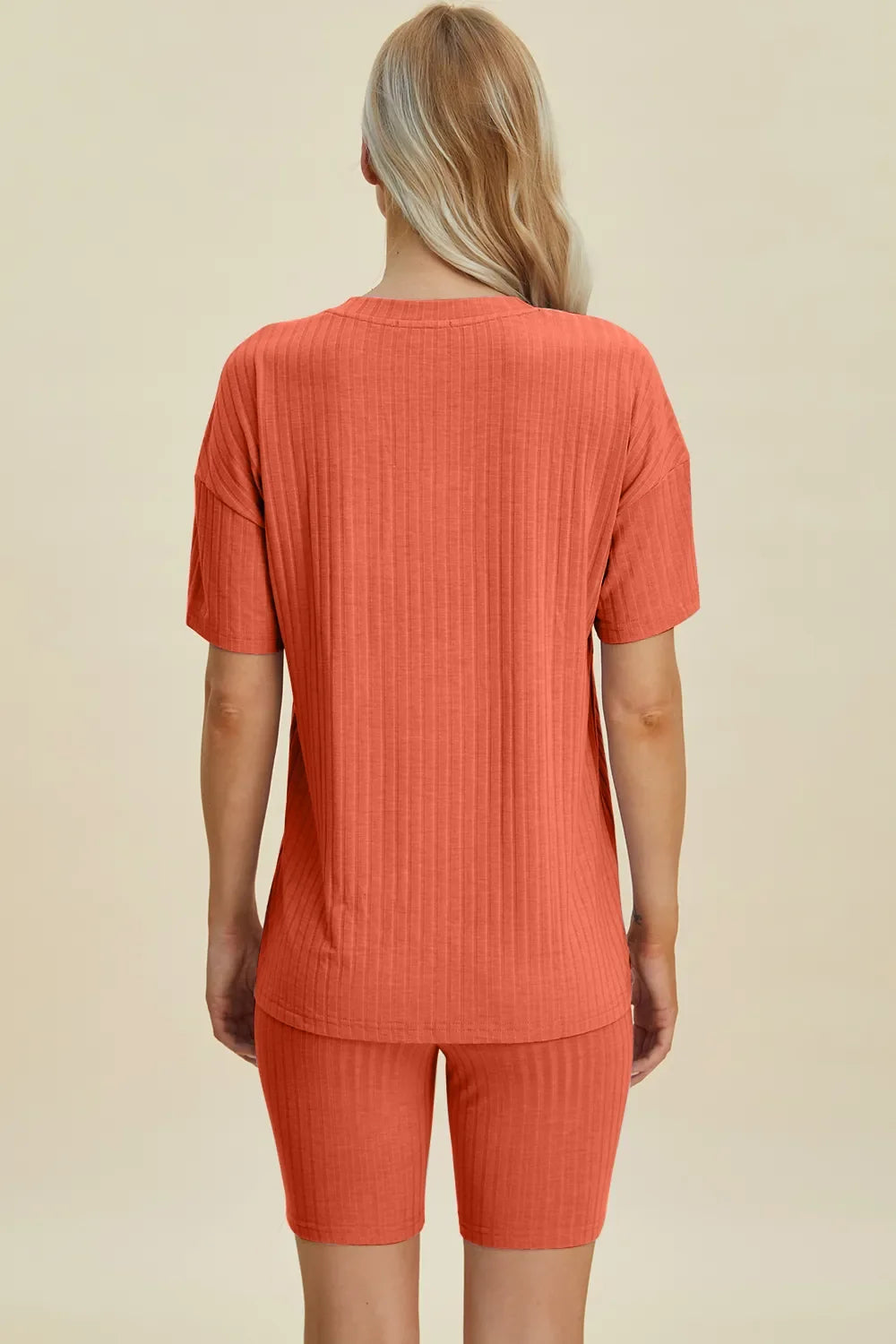 Plus Size Ribbed V-Neck Top & Shorts Set