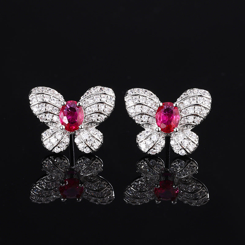 Fashionable Butterfly Ruby Earrings Necklace And Ring