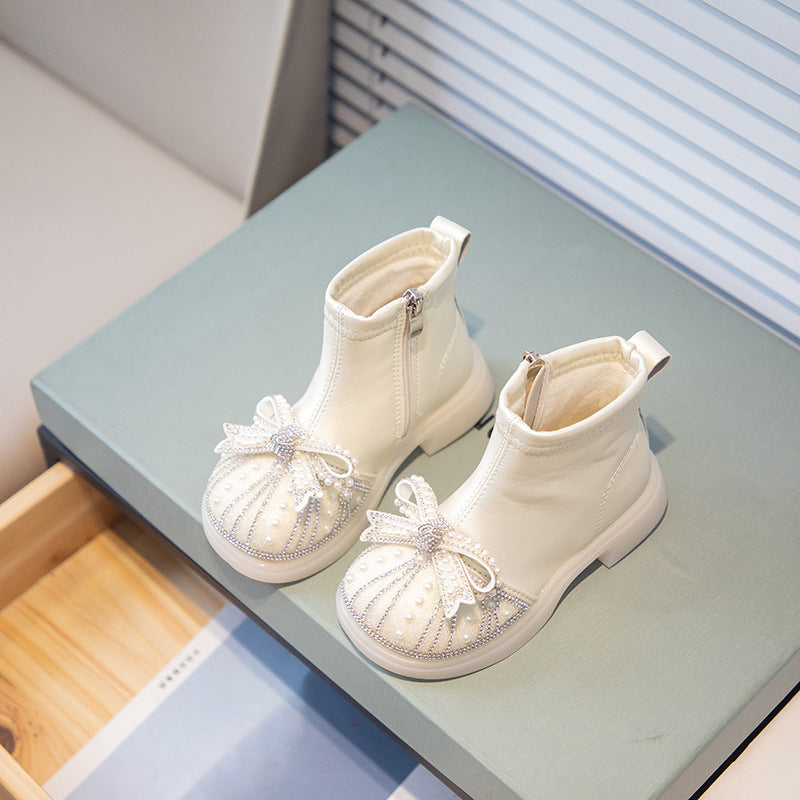 Kids Rhinestone Booties With Soft Soles