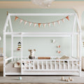 Twin Size Floor Wooden Bed with House Roof Frame