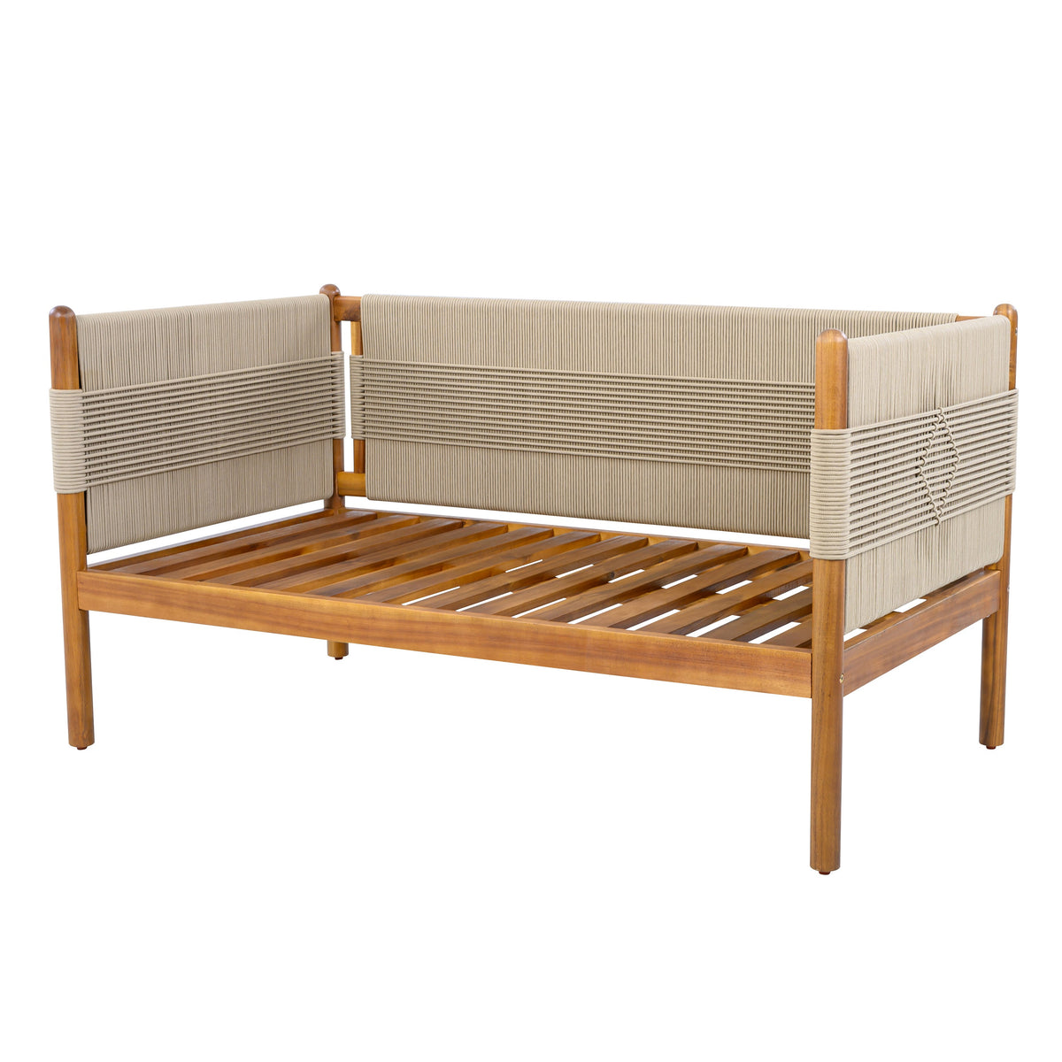 Outdoor Acacia Wood Loveseat with Diamond Rope Weave & Cushions