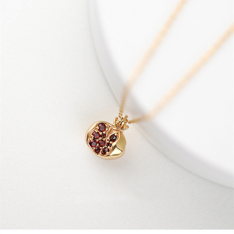 Silver Plated K Gold Pomegranate Necklace Ladies Retro
