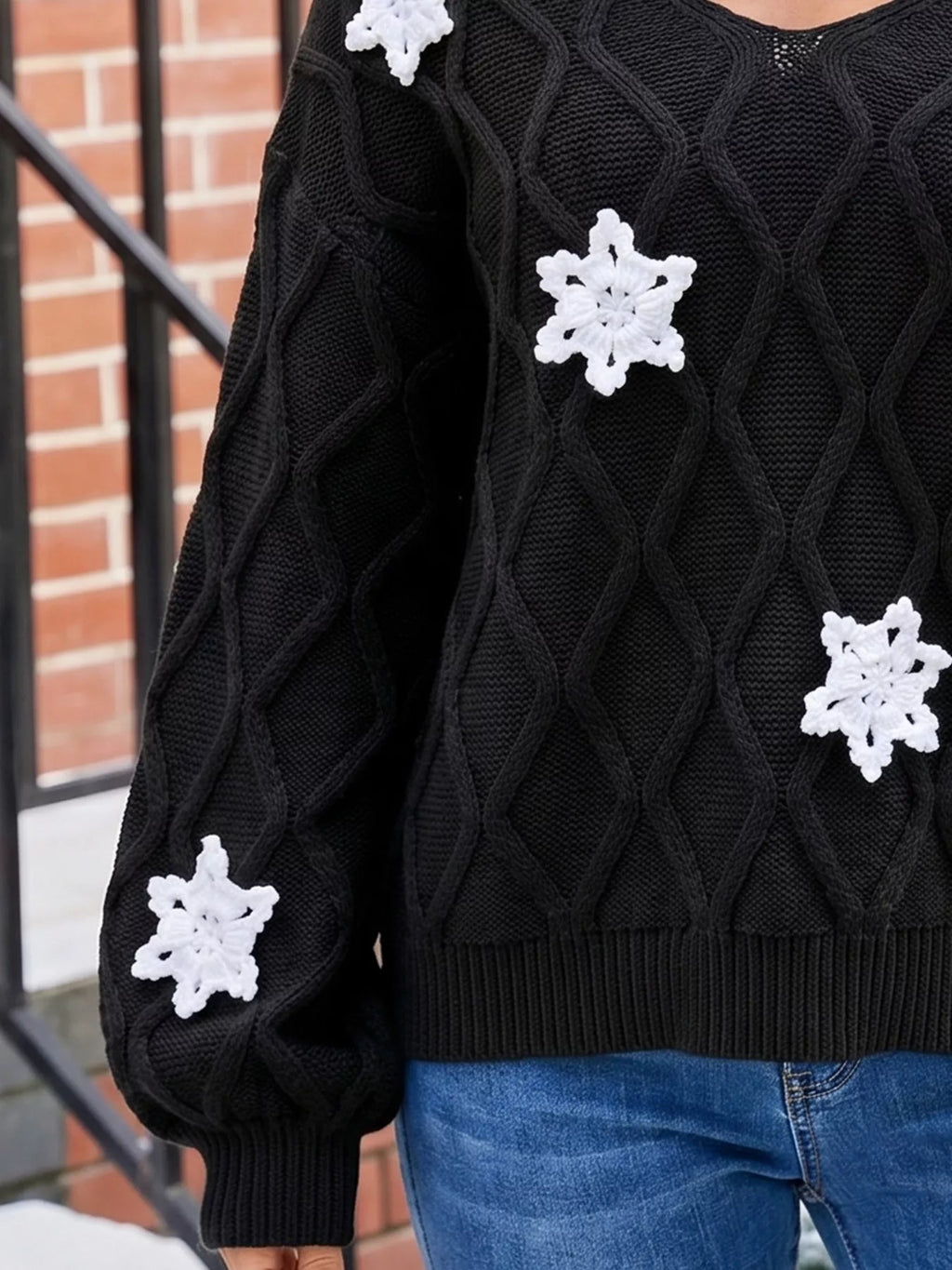 Snowflake Textured V-Neck Sweater