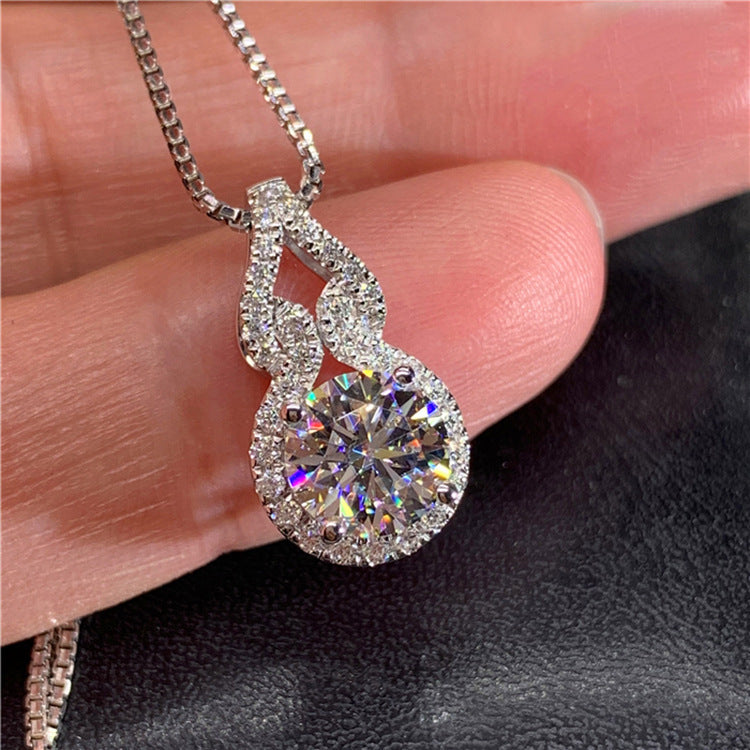 Douyin Popular 2-Carat Moissanite Gourd Pendant Classic Four-Claw Round Diamond Necklace Clavicle Chain For Women