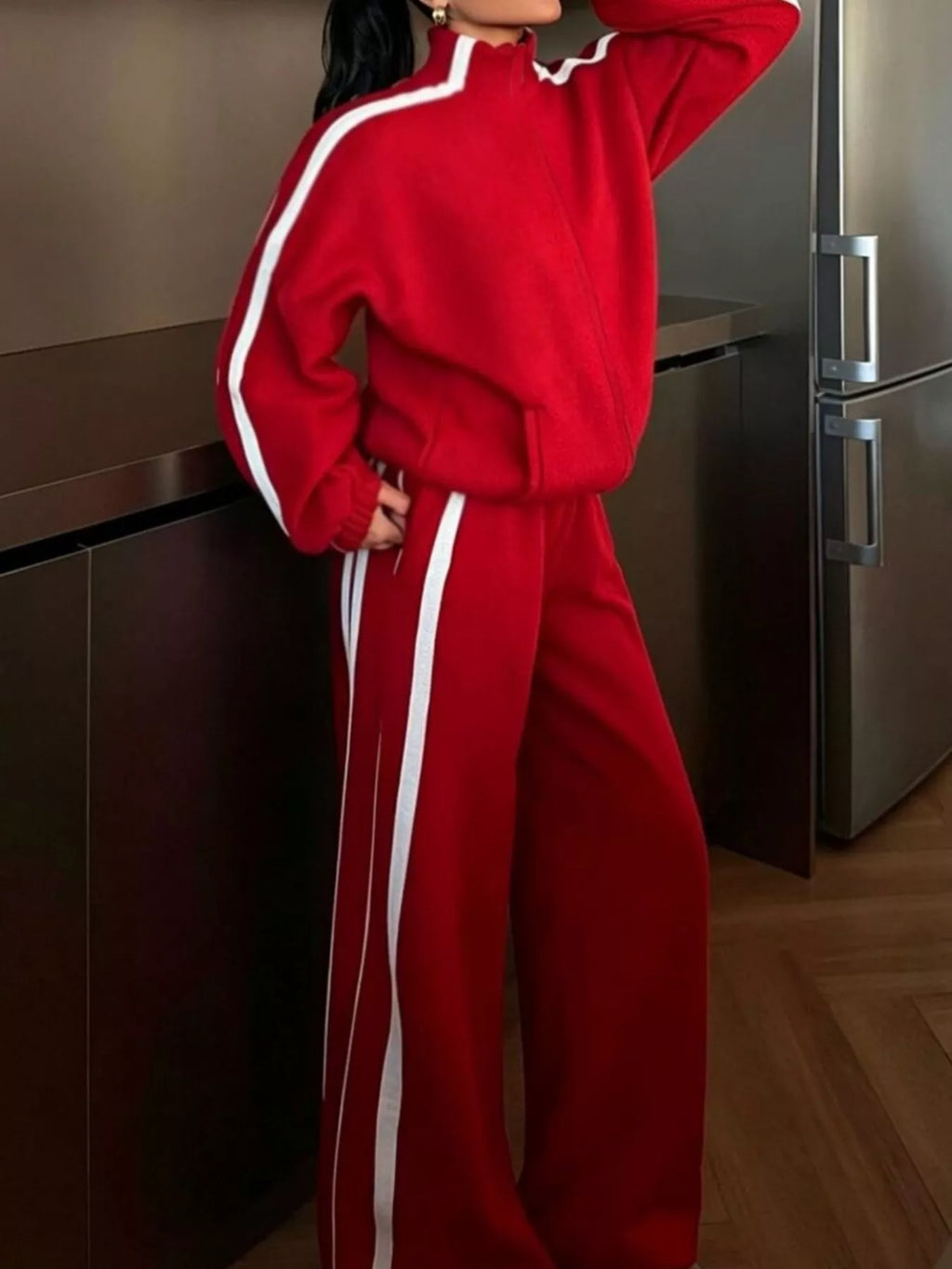Side Stripes Zip Up Top and Pants Set