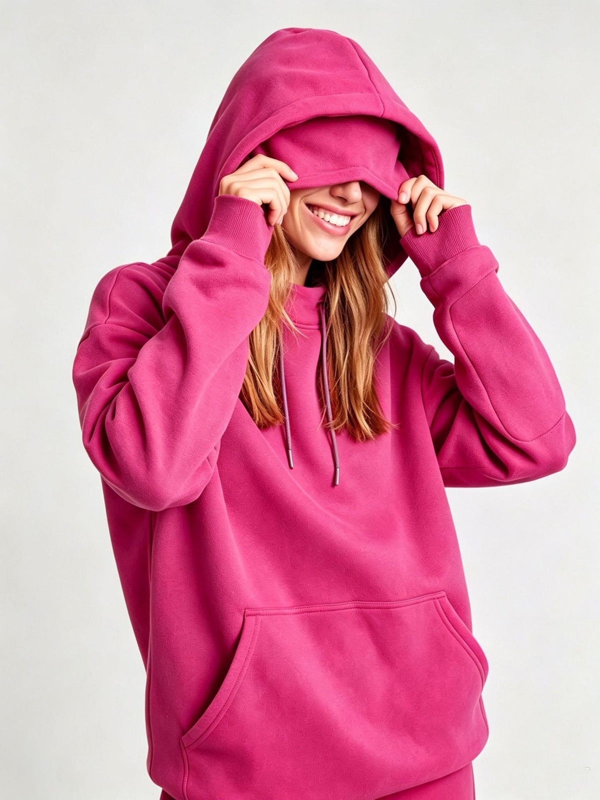 2026 Autumn Winter New European And American Style Fleece-Lined Hoodie For Women, Solid Color, Loose Fit, Casual Pullover, Cross-Border Women's Clothing