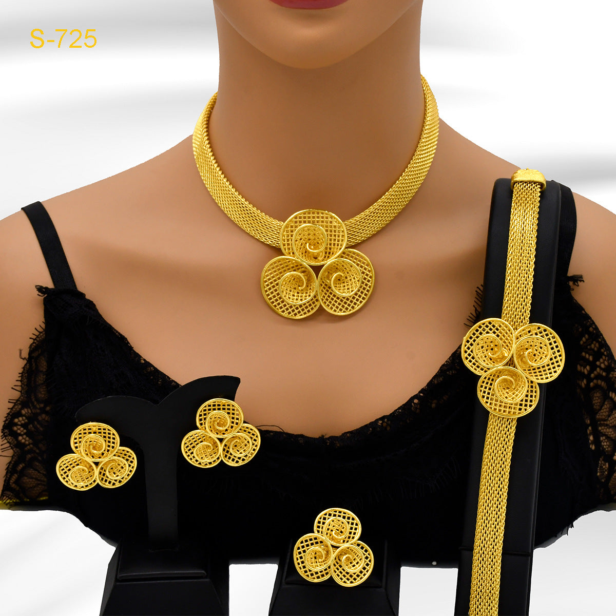 European And American Fashion Necklace Earring Bracelet Four-piece Ring Set