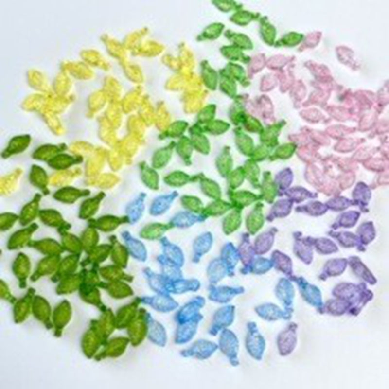 Tiny Translucent Acrylic Leaf Charms, Top-Hole Veined Mini Beads For DIY Hanfu Pendant Drops, Earrings & Jewelry Making.