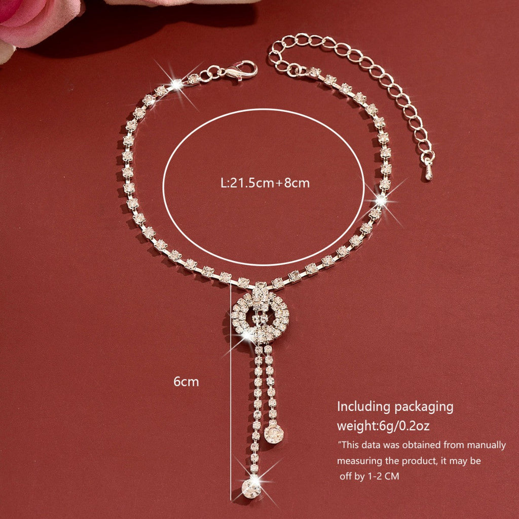 Womens Summer Simple Rhinestone Tassel Geometric Anklet,Adjustable Thin Costume Foot Jewelry For Beach Daily Wear