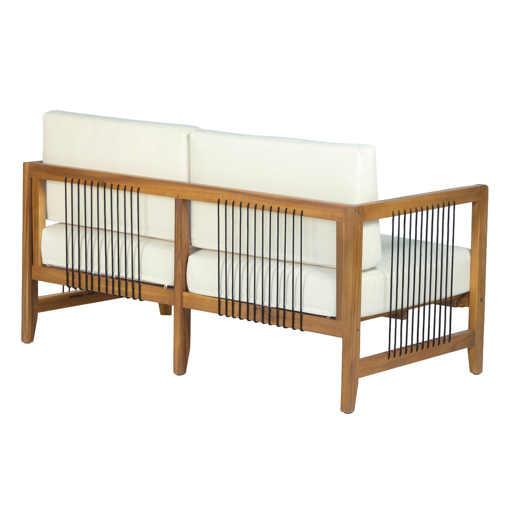 Acacia Wood Outdoor Loveseat with Handwoven Rope