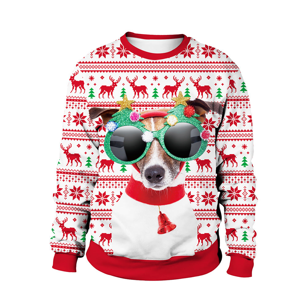 2024 Spring Cross-Border Women's New Christmas Clothing Round Neck Christmas Deer Couple Outfit Digital Printed Sweatshirt