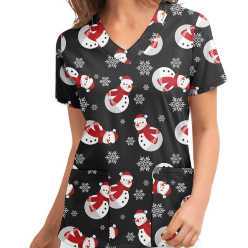 Christmas Women's Short-sleeved V-neck Protective Clothing Nursing Gown Top