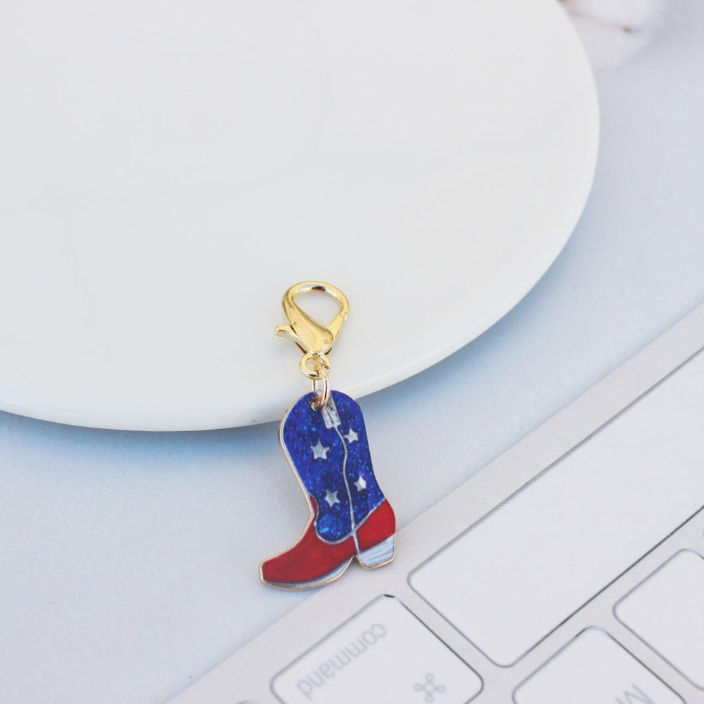 Alloy Vintage Denim Boots Print Ornament Pendant Keychain