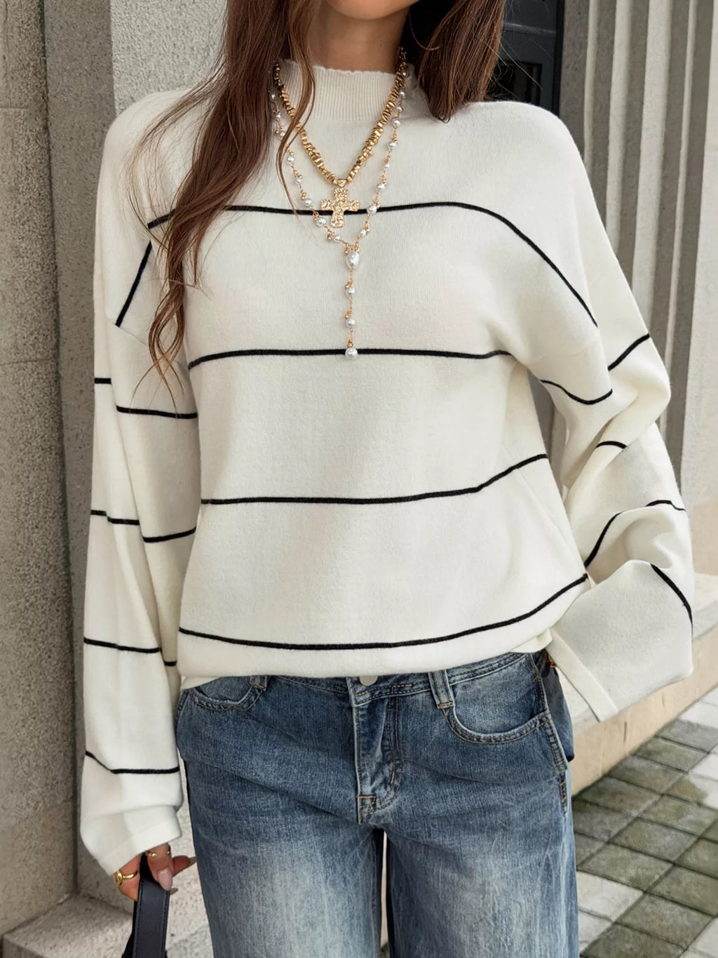 Striped Mock Neck Sweater